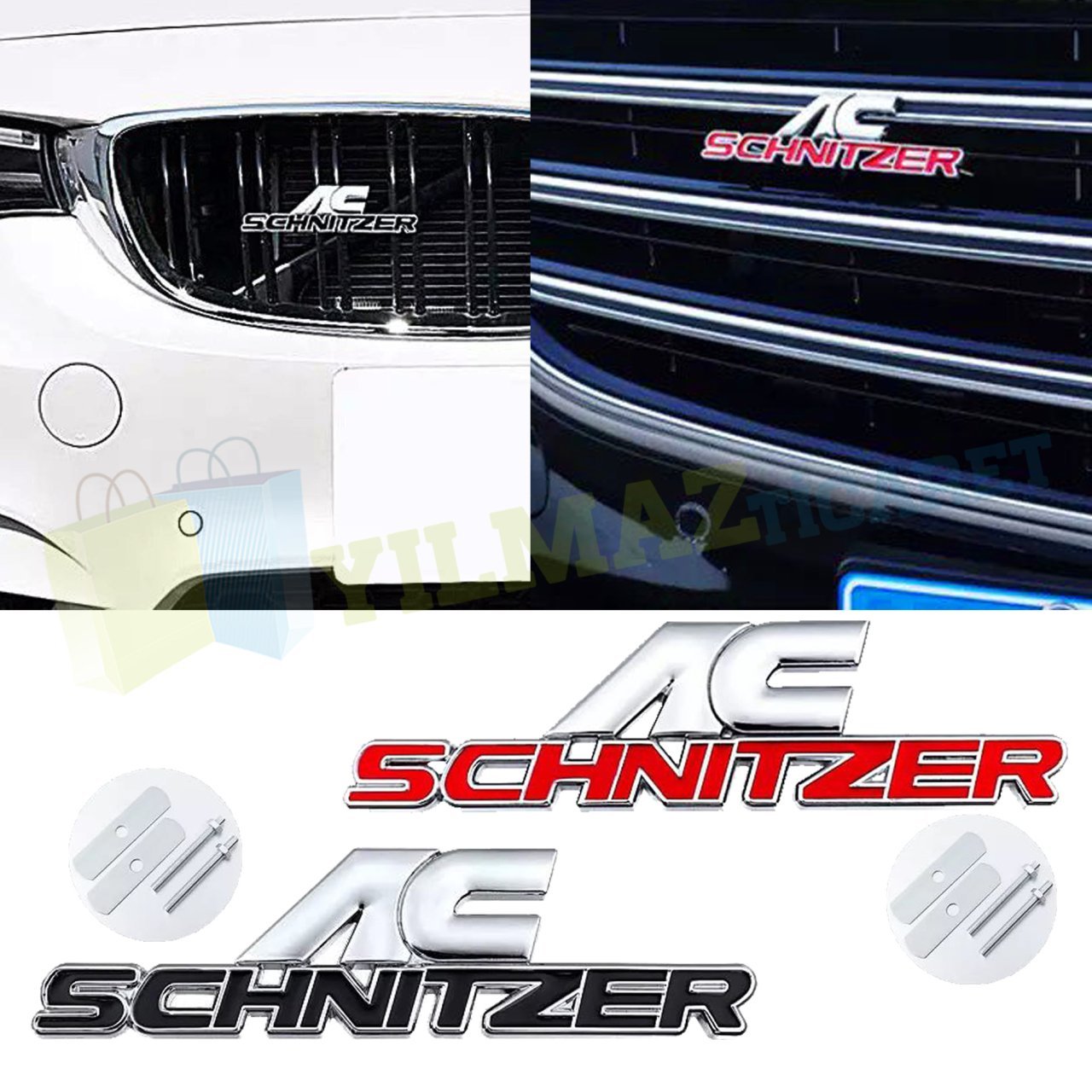 Bmw AC Schnitzer Vidalı Ön Panjur Izgara Logo Metal Kırmızı-Siyah