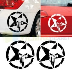 Army Yıldız Kuru Kafa Oto Sticker Araba Etiket Yapıştırma 2 Adet