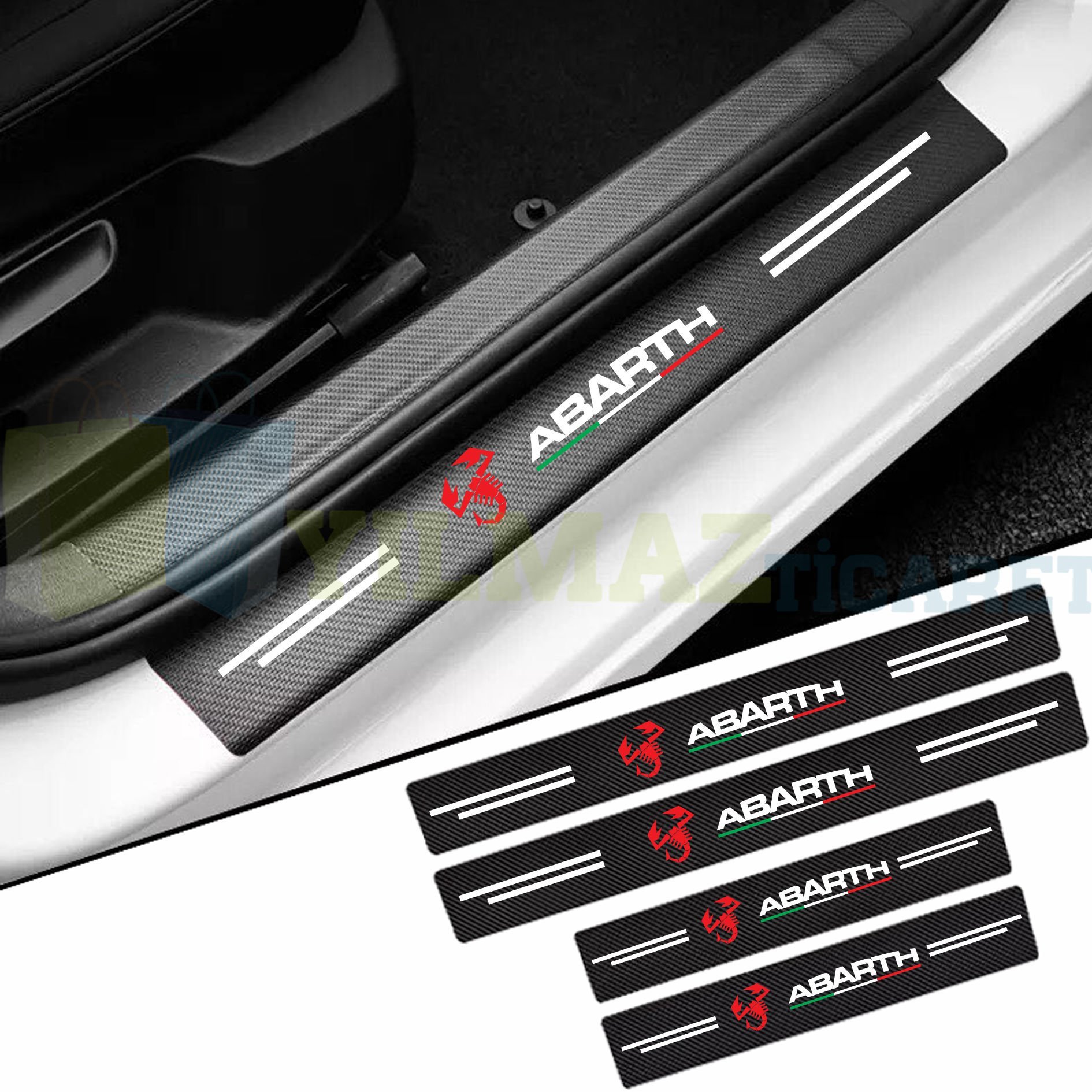 Fiat Abarth Karbon Kapı Eşiği Koruma Oto Sticker Etiket 4 Parça