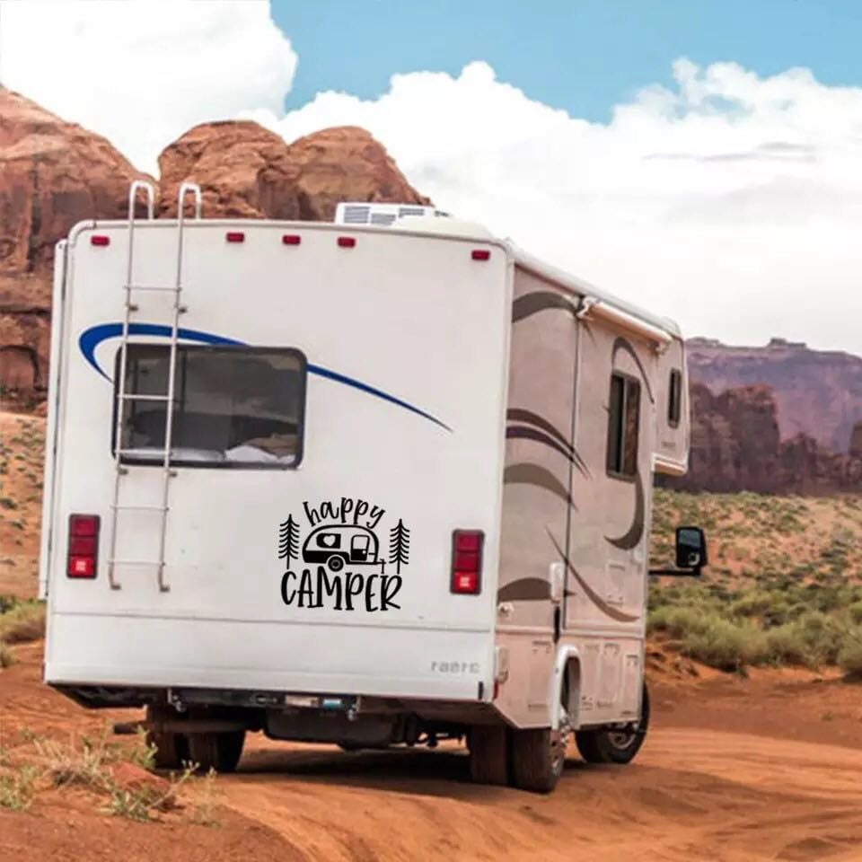Mutlu Kampçı Kalpli Karavan Oto Sticker Yapıştırma Çıkartma