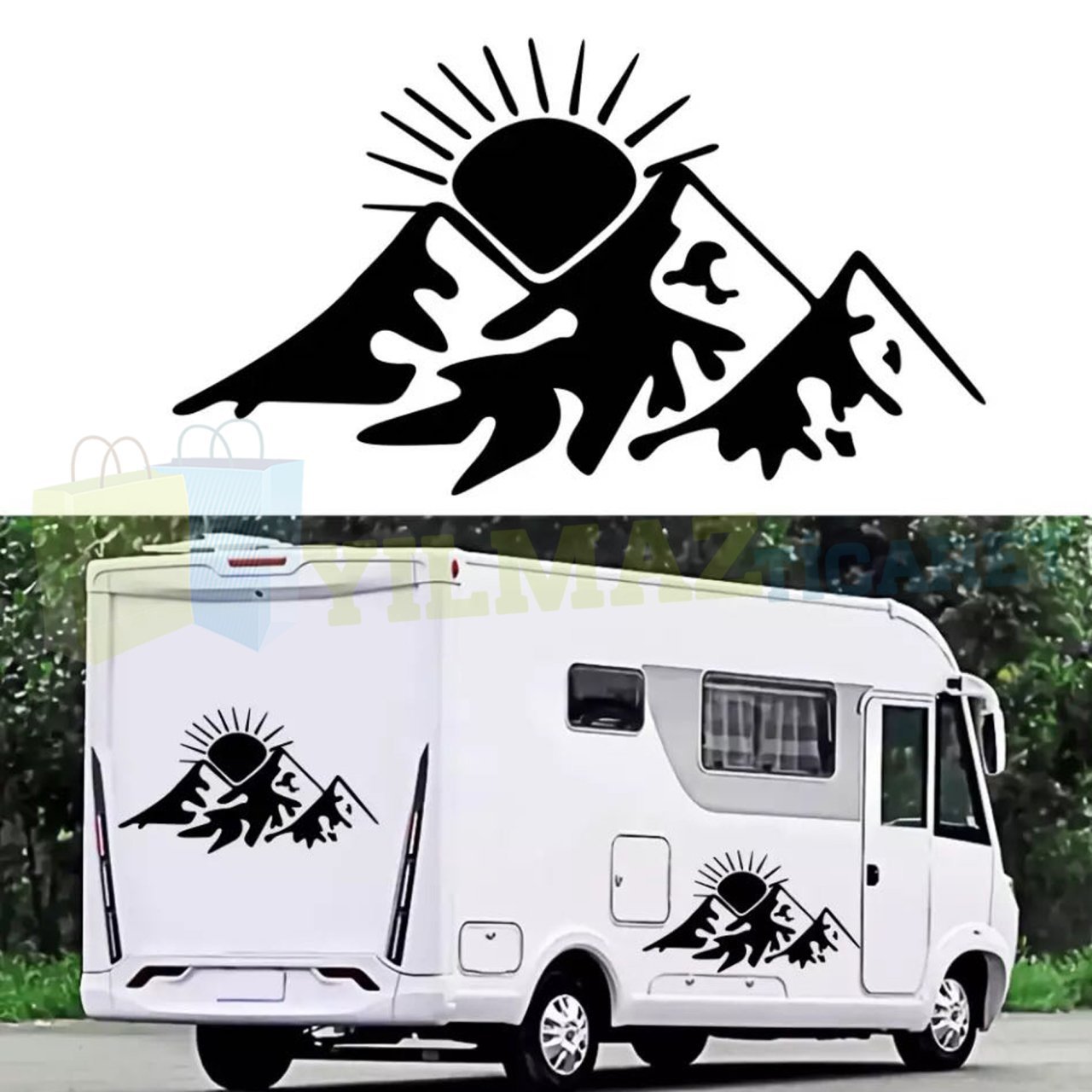Dağ Güneş Orman Karavan Oto Sticker Araba Yapıştırma 1 Adet