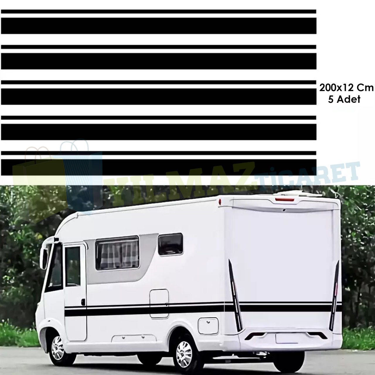 Karavan Çekme Şerit Oto Sticker Yapıştırma 5Parça Modifiye Etiket