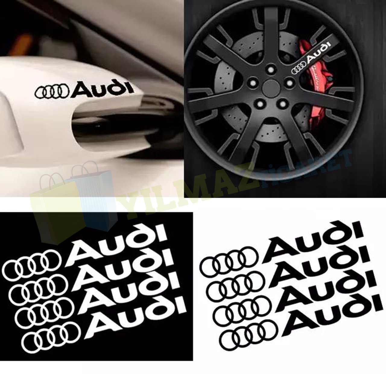 Audi Logo Ayna Jant Tekerlek Oto Sticker Etiket Çıkartma 10 Ad