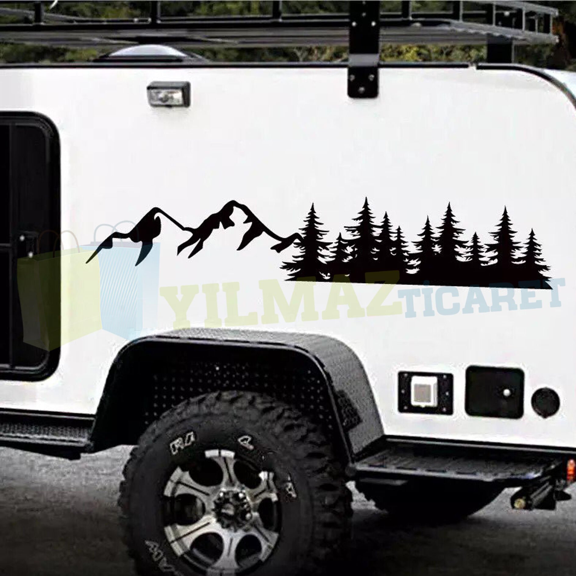 Karavan Çekme Orman Dağ Oto Sticker Araba Yapıştırma Etiket