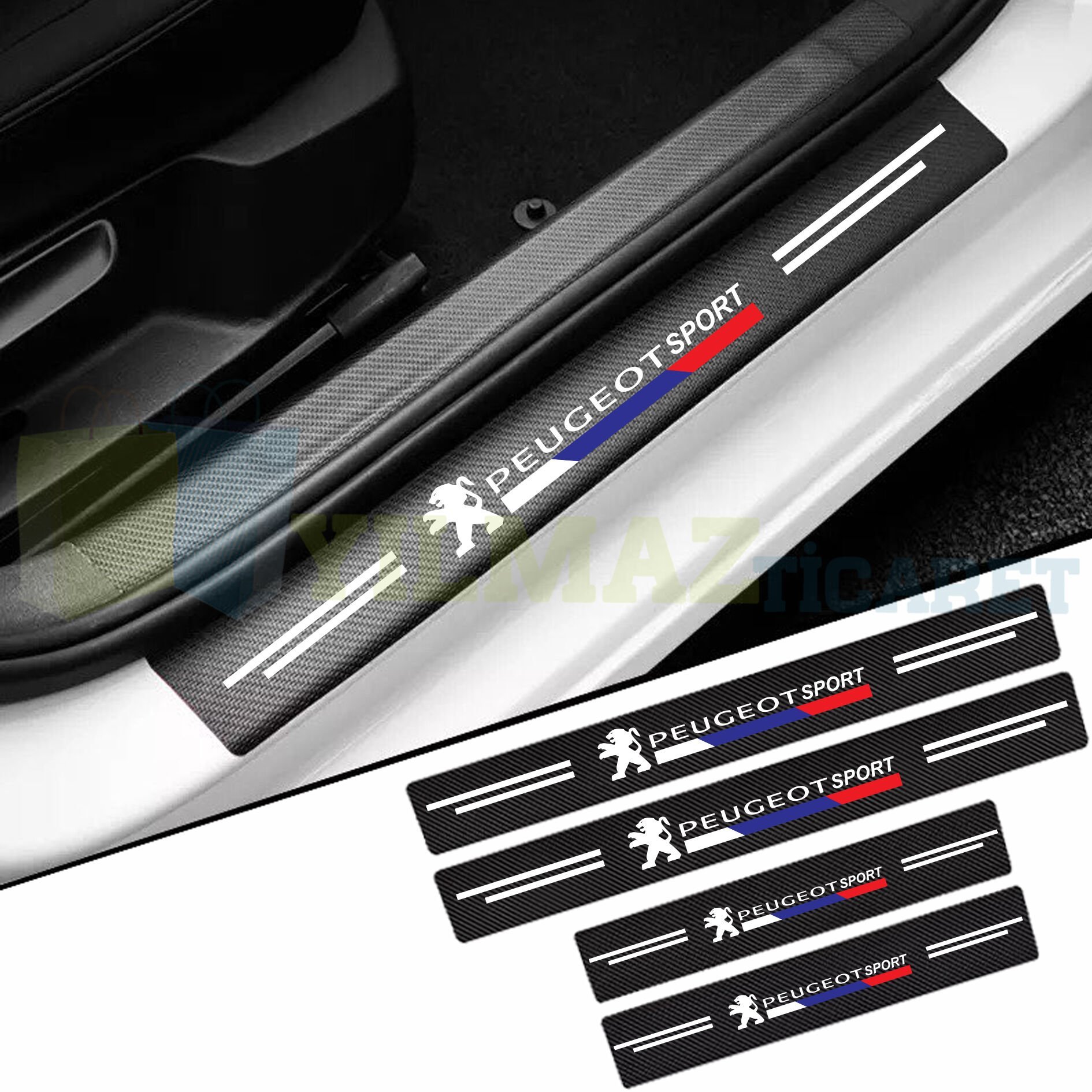 Peugeot Karbon Arma Karbon Kapı Eşiği Koruma Araba Etiket Oto Sticker Yapıştırma Çıkartma 4 Parça