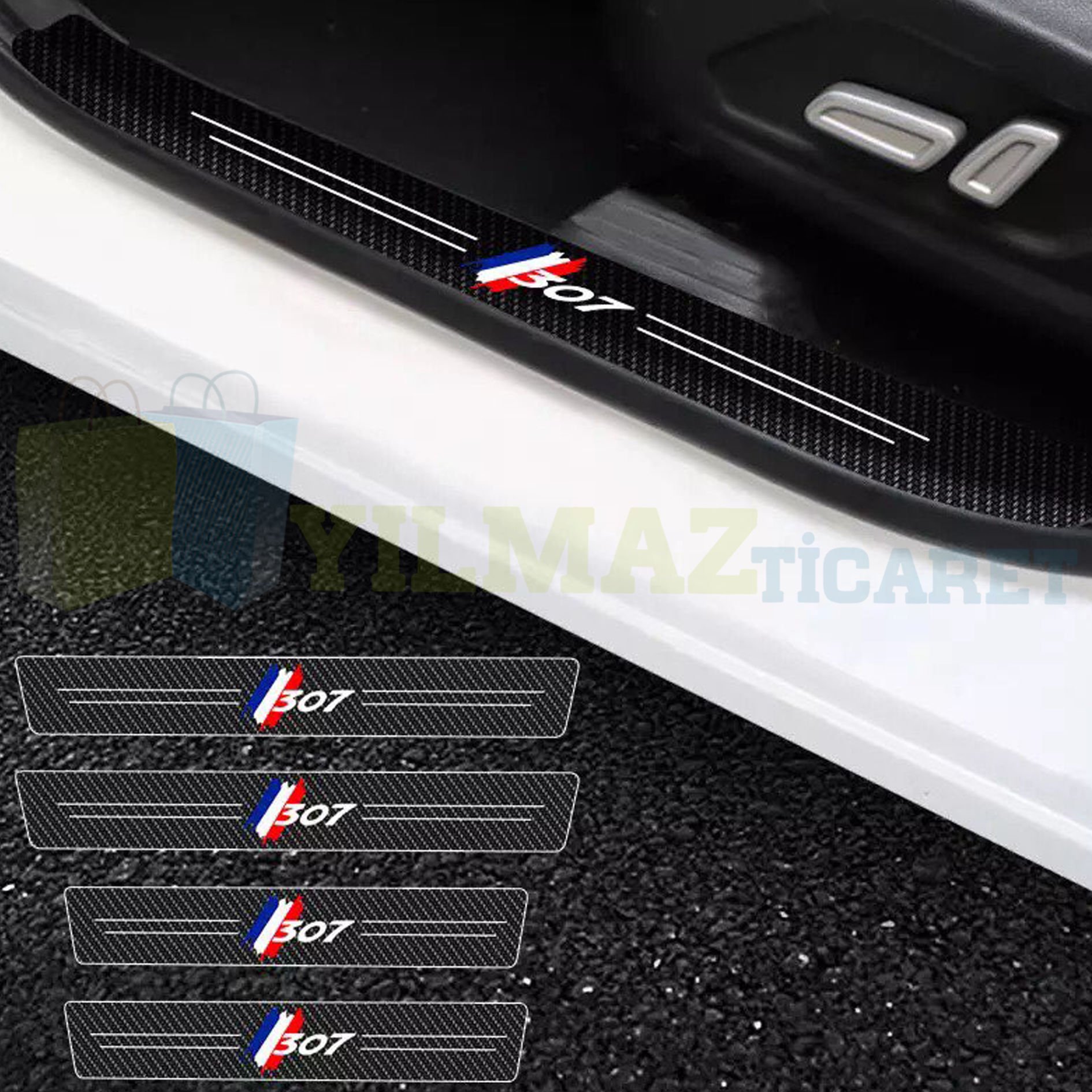 Peugeot 307 Karbon Kapı Eşiği Koruma Oto Sticker 4 Parça