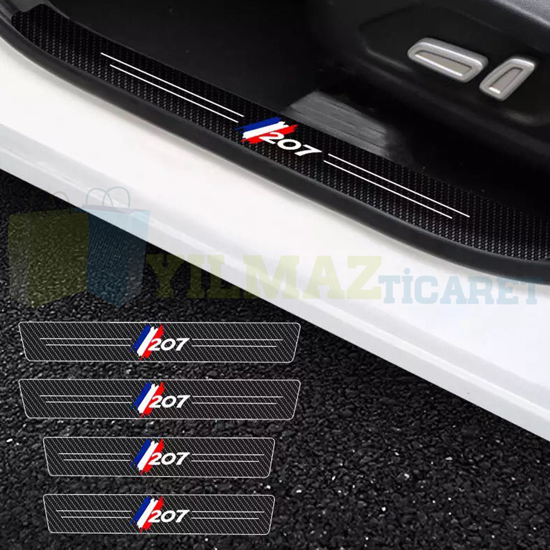 Peugeot 207 Karbon Kapı Eşiği Koruma Oto Sticker 4 Parça