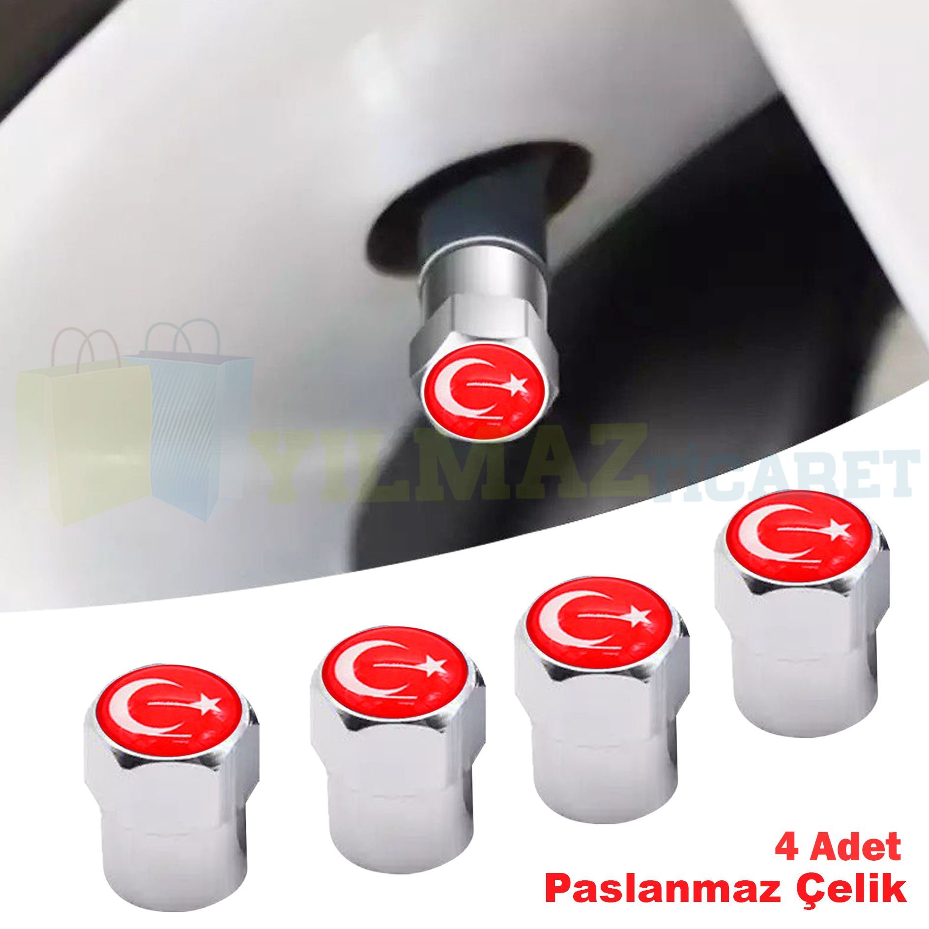 Türk Bayrağı Bayrak Sibop Kapağı Paslanmaz Çelik 4'lü Yüksek Kalite