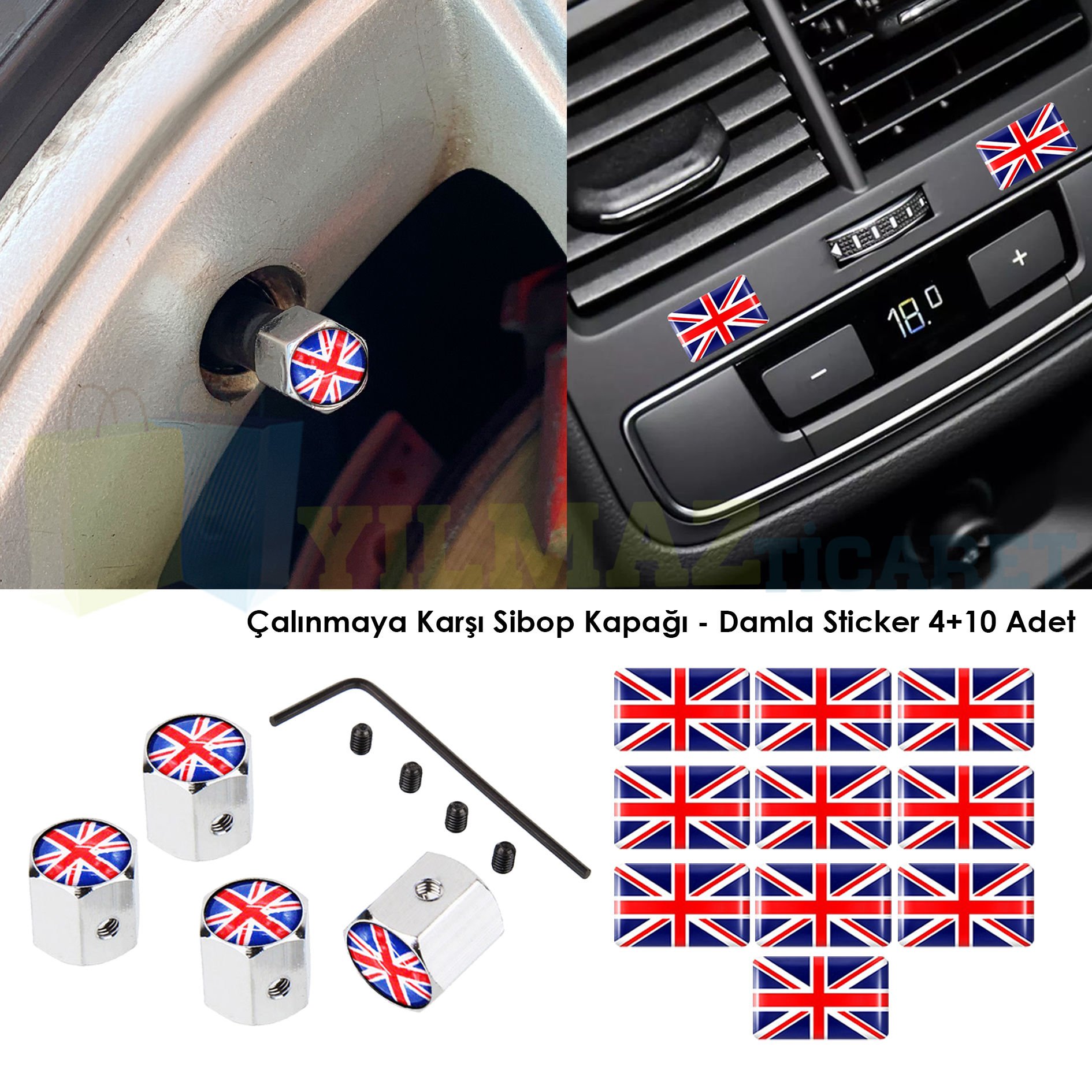 Mini Cooper Union Jk Sibop Kapağı Çalınmaya Karşı Jant Vites Torpido Damla Etiket Sticker