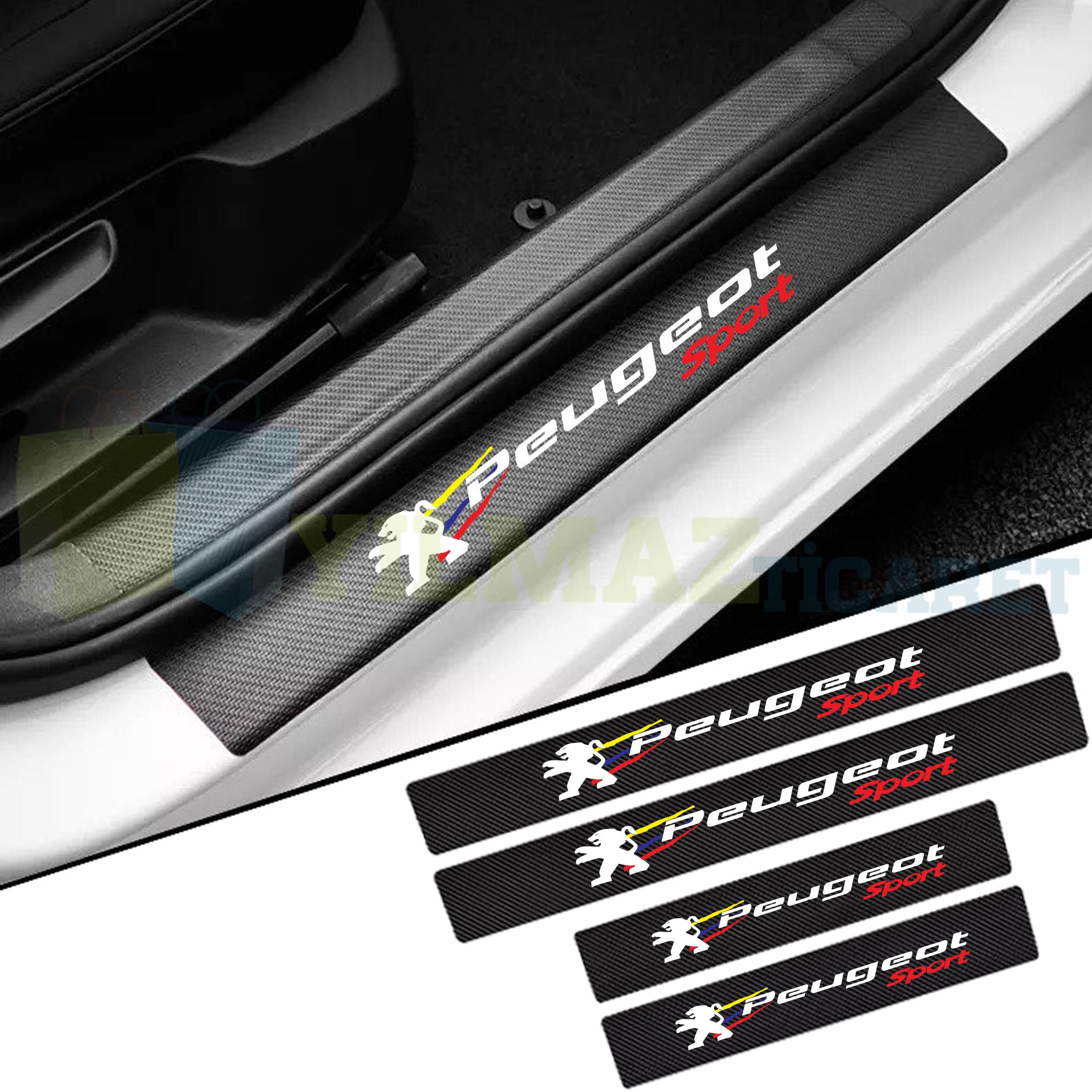 Peugeot Sport Logo Karbon Kapı Eşiği Koruma Araba Etiket Oto Sticker Yapıştırma 4 Parça