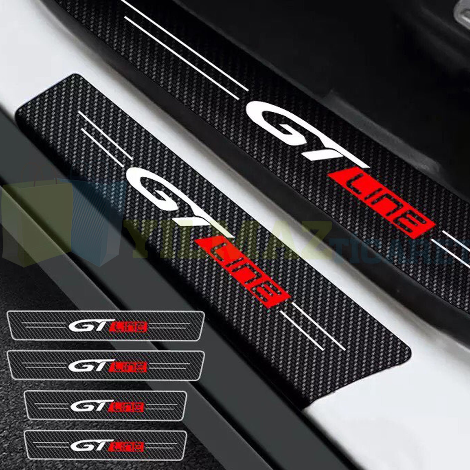 Peugeot Gt Line Arma Karbon Kapı Eşiği Koruma Araba Etiket Oto Sticker Yapıştırma 4 Parça