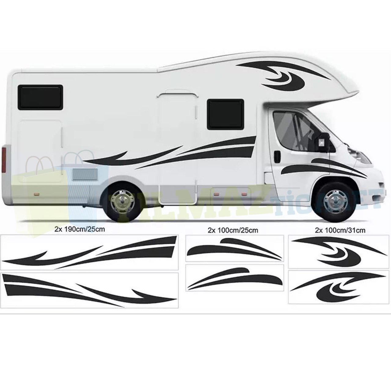 Karavan Çekme Şerit Yan Oto Sticker Sağ Sol Takım Yapıştırma Araba Modifiye Kaliteli Folyo