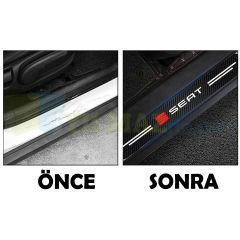 Seat Logo Karbon Kapı Eşiği Koruma Araba Etiket Oto Sticker Yapıştırma 4 Parça