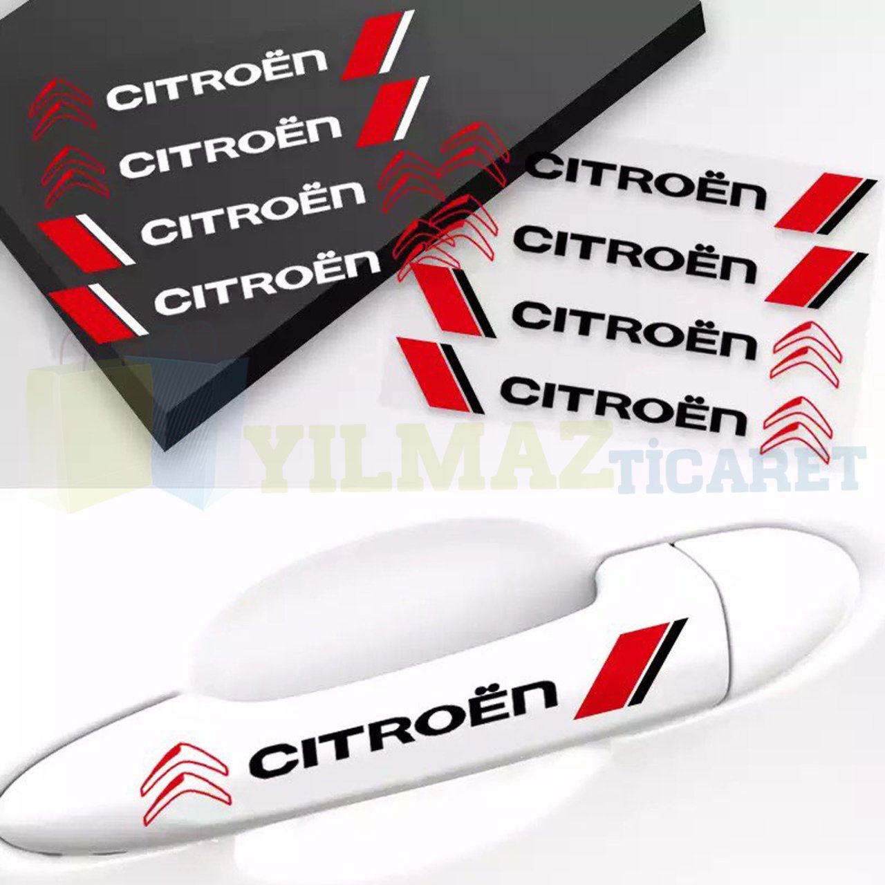 Citroen Logo Kapı Kolu Jant Tampon Yan Ayna Oto Sticker Yapıştırma Etiket Çıkartma 4 Adet