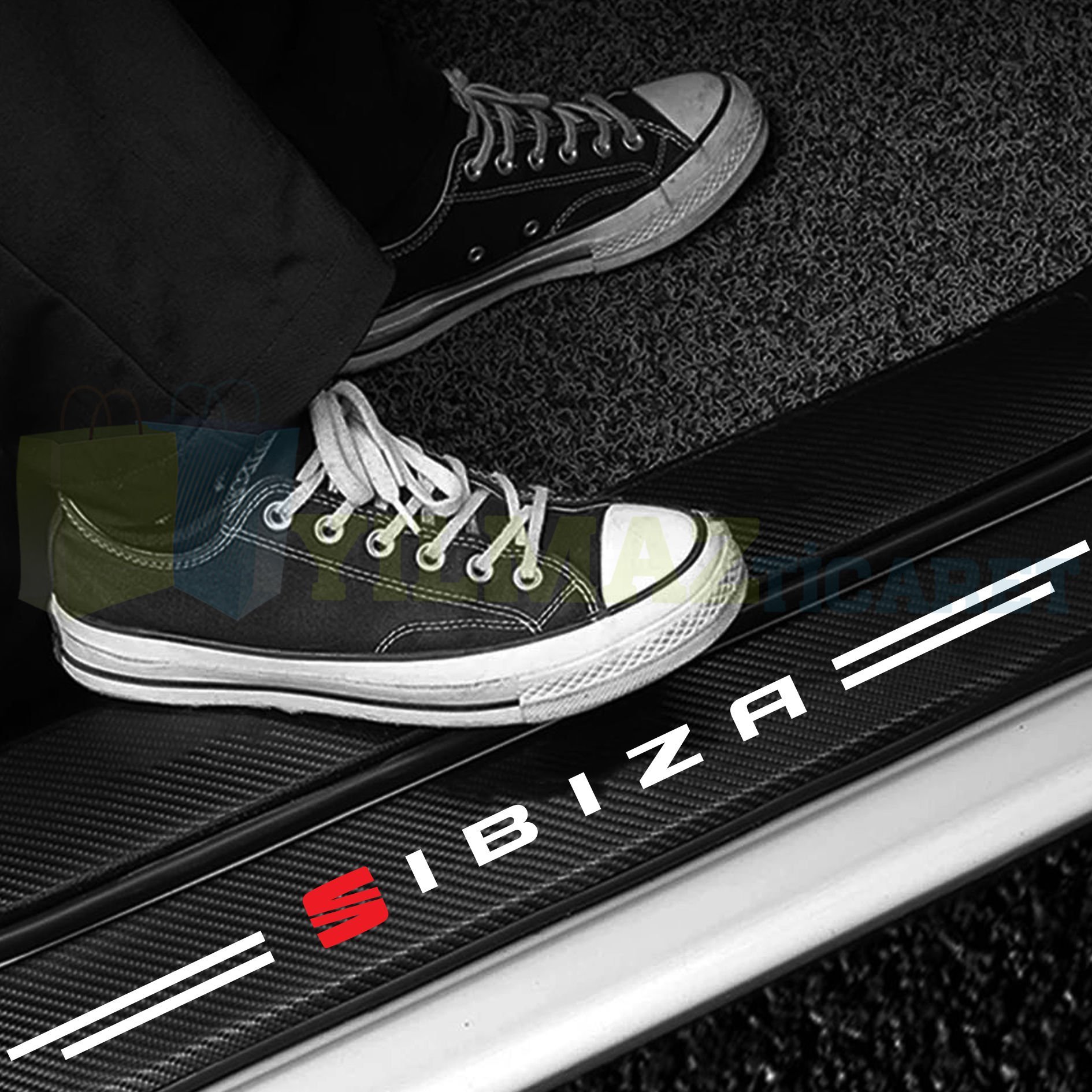 Seat İbiza Logo Arma Karbon Kapı Eşiği Koruma Araba Etiket Oto Sticker Yapıştırma 4 Parça