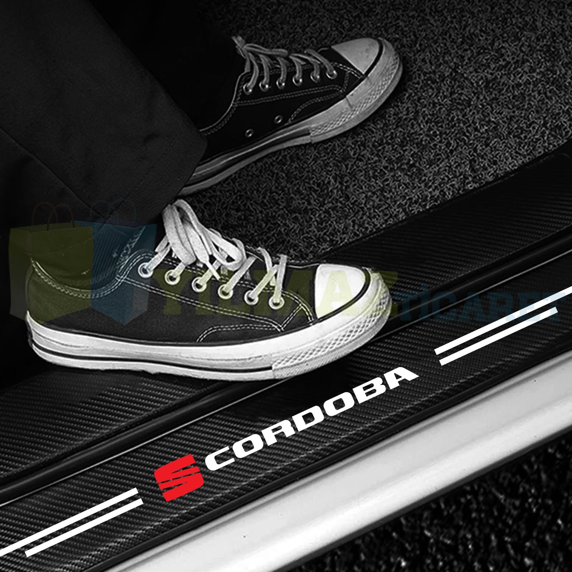 Seat Cordoba Karbon Kapı Eşiği Koruma Araba Etiket Oto Sticker Yapıştırma 4 Parça