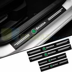 Skoda Logo Karbon Kapı Eşiği Koruma Araba Etiket Oto Sticker Yapıştırma 4 Parça