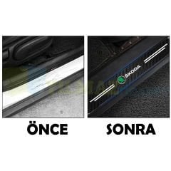 Skoda Logo Karbon Kapı Eşiği Koruma Araba Etiket Oto Sticker Yapıştırma 4 Parça