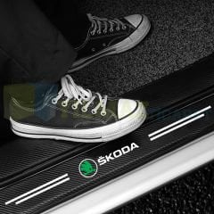 Skoda Logo Karbon Kapı Eşiği Koruma Araba Etiket Oto Sticker Yapıştırma 4 Parça