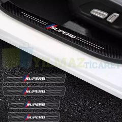 Skoda Superb Karbon Kapı Eşiği Koruma Araba Etiket Oto Sticker Yapıştırma 4 Parça