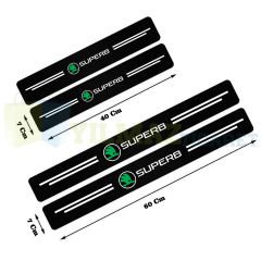 Skoda Superb Logo Karbon Kapı Eşiği Koruma Araba Etiket Oto Sticker Yapıştırma 4 Parça