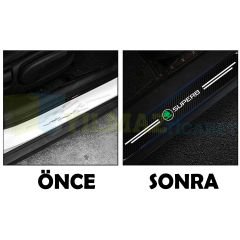 Skoda Superb Logo Karbon Kapı Eşiği Koruma Araba Etiket Oto Sticker Yapıştırma 4 Parça