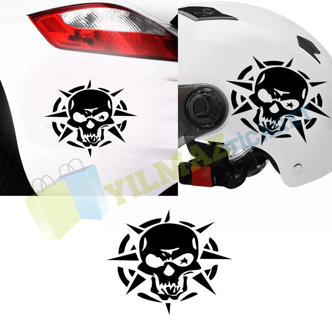 Yıldız KuruKafa Motosiklet Oto Sticker Etiket Yapıştırma Aksesuar