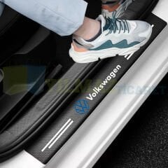 Volkswagen Mavi Logo Karbon Kapı Eşiği Koruma Araba Etiket Oto Sticker Yapıştırma 4 Parça