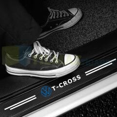 Volkswagen T-cross Logo Karbon Kapı Eşiği Koruma Araba Etiket Oto Sticker Yapıştırma 4 Parça