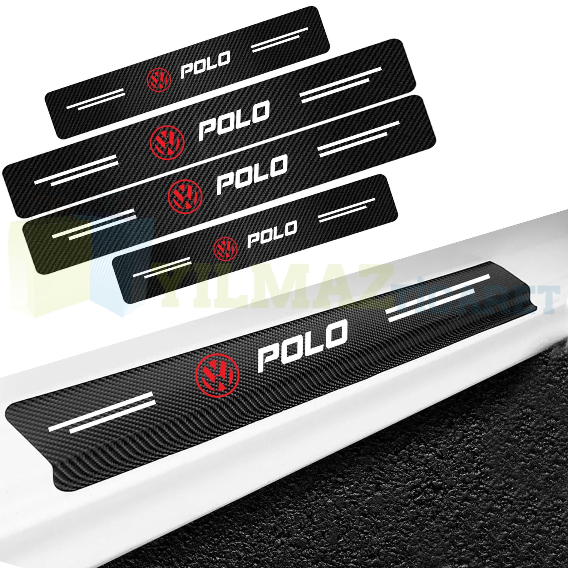 Volkswagen Polo Karbon Kapı Eşiği Koruma Araba Etiket Oto Sticker Yapıştırma 4 Parça