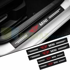 Mini Cooper Logo Karbon Kapı Eşiği Koruma Araba Etiket Oto Sticker Yapıştırma 4 Parça