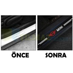 Mini Cooper Logo Karbon Kapı Eşiği Koruma Araba Etiket Oto Sticker Yapıştırma 4 Parça