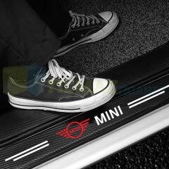 Mini Cooper Logo Karbon Kapı Eşiği Koruma Araba Etiket Oto Sticker Yapıştırma 4 Parça