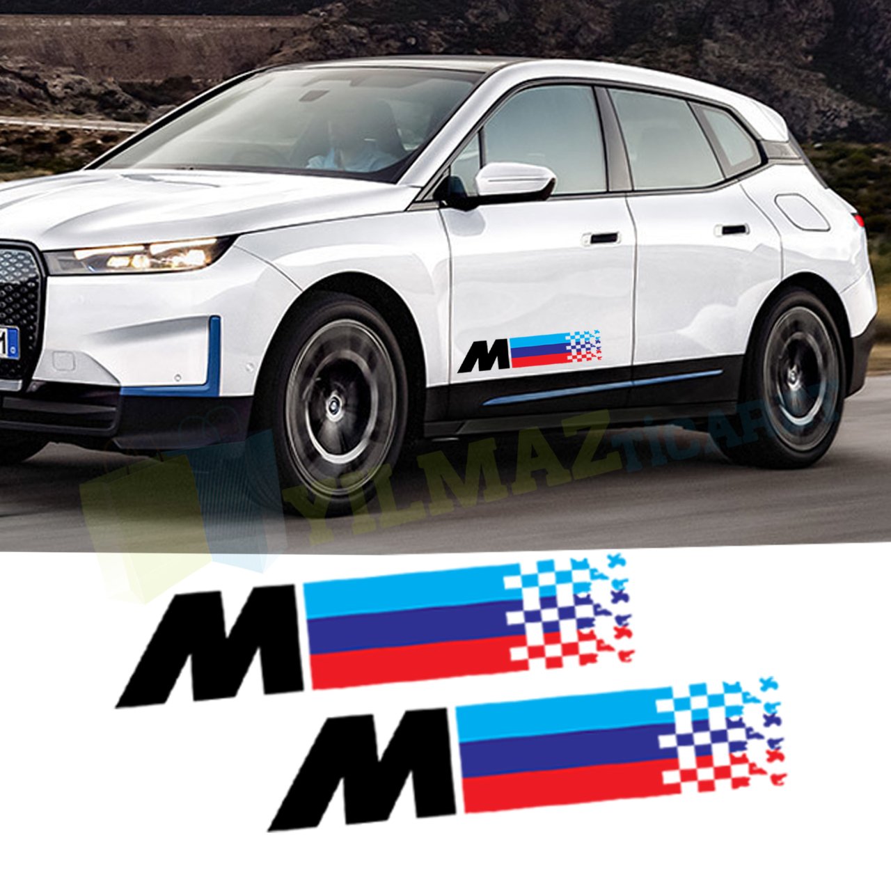 Bmw M Bayrak Kapı Altı Oto Sticker Etiket Yapıştırma Çıkartma 2Ad