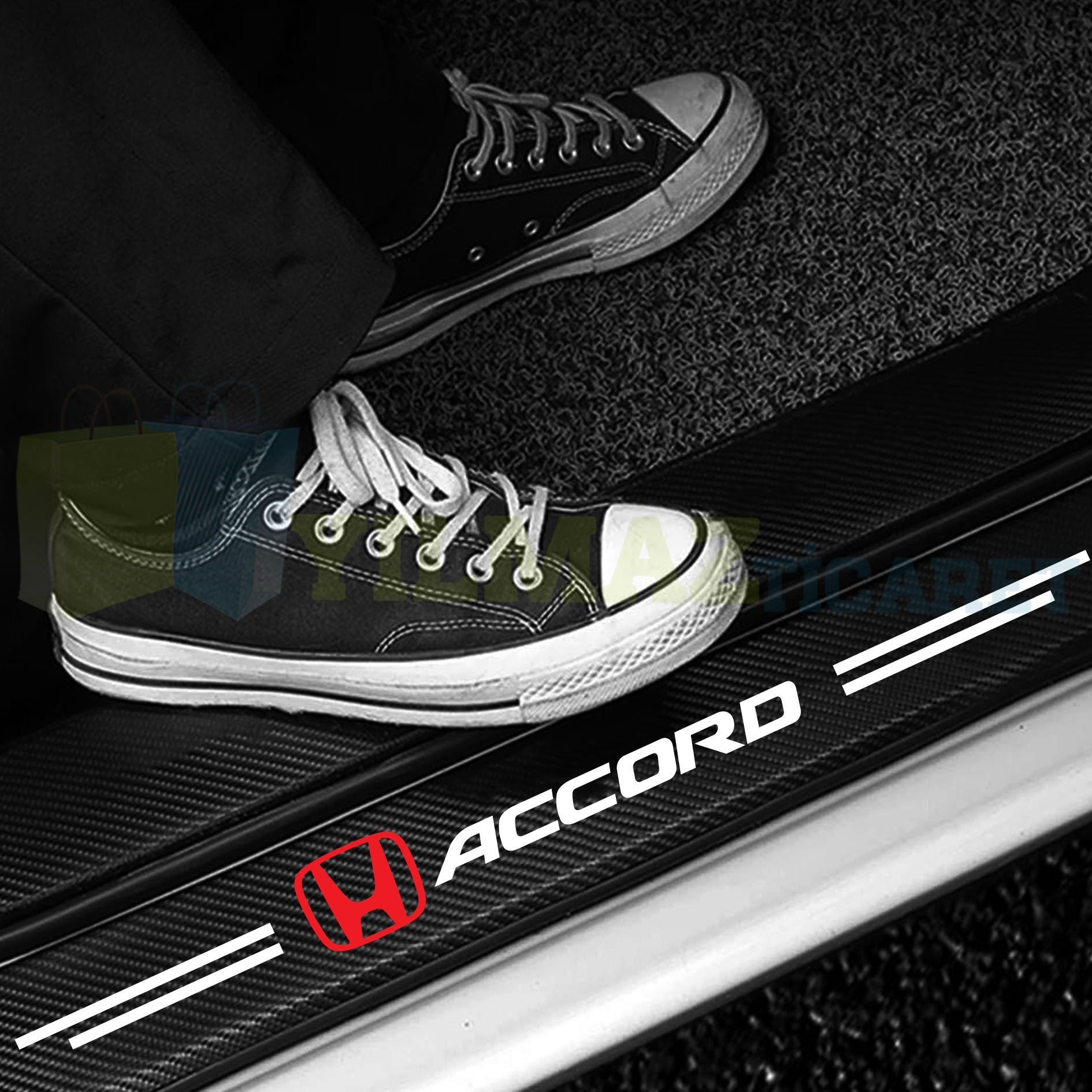 Honda Accord Logo Karbon Kapı Eşiği Koruma Araba Etiket Oto Sticker Yapıştırma 4 Parça