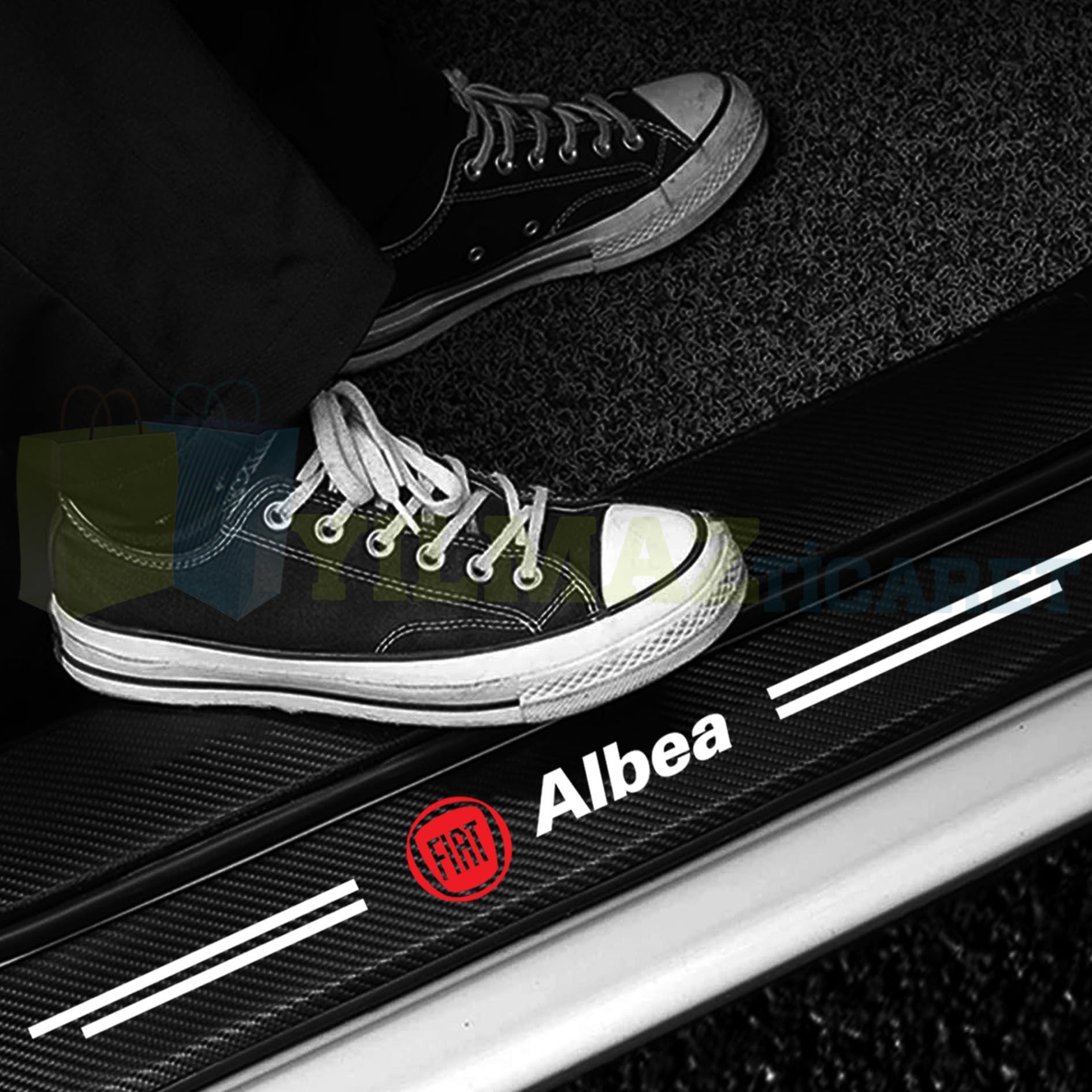 Fiat Albea Logo Karbon Kapı Eşiği Koruma Araba Etiket Oto Sticker Yapıştırma 4 Parça