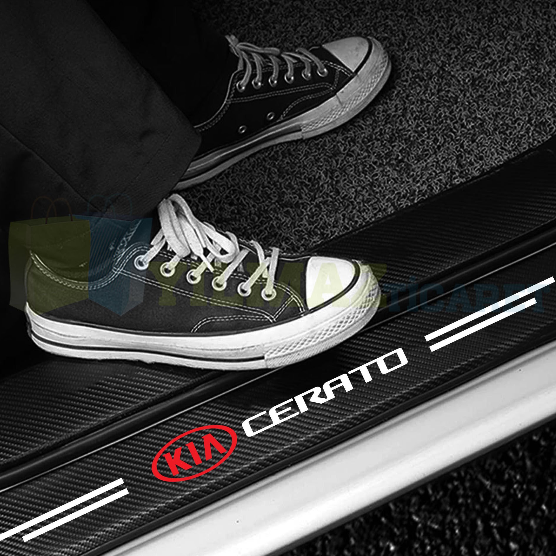 Kia Cerato Logo Karbon Kapı Eşiği Koruma Araba Etiket Oto Sticker Yapıştırma 4 Parça