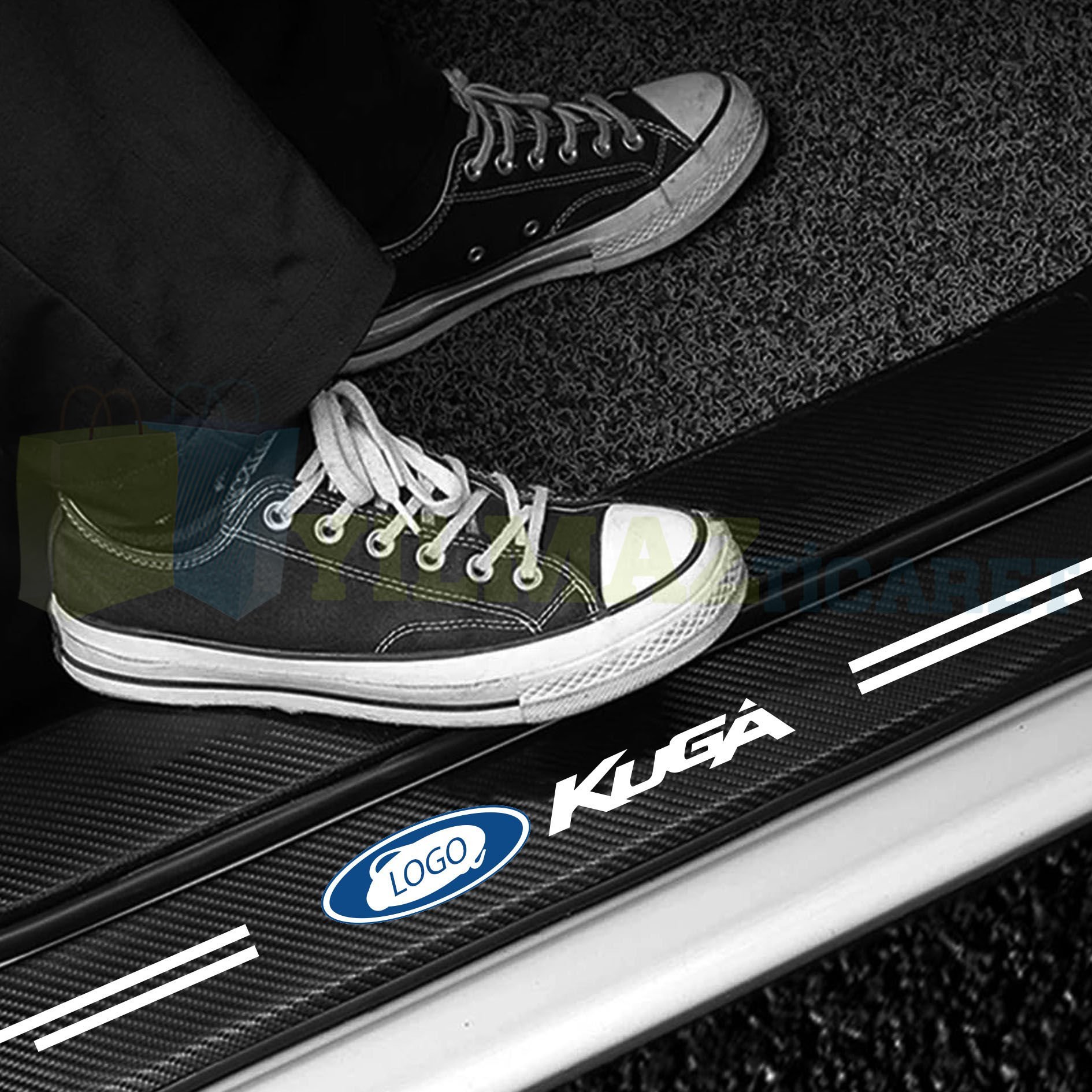 Ford Kuga Uyumlu Karbon Kapı Eşiği Koruma Araba Etiket Oto Sticker Yapıştırma 4 Parça