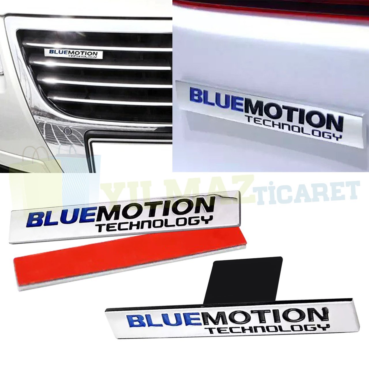 Volkswagen Bluemotion Ön Panjur Bagaj Logo Ön Arka Set Arma Amblem Passat CC Tiguan Paslanmaz Çelik