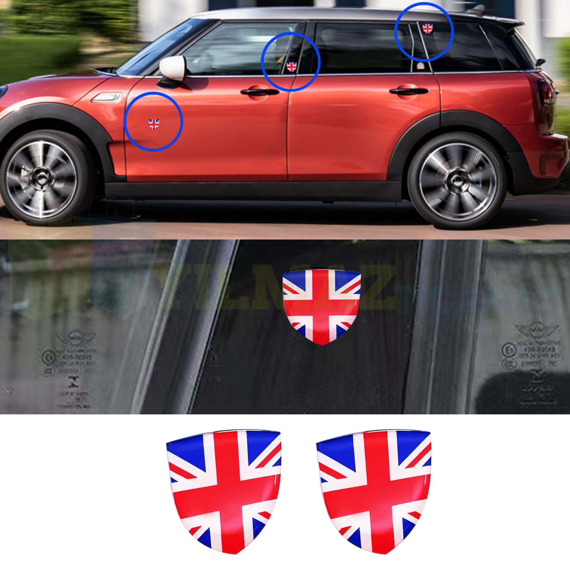Mini Cooper Union Jk Rozet Yan Çamurluk Kelebek Cam Damla Silikon Etiket Oto Sticker 2 Adet 5x5Cm