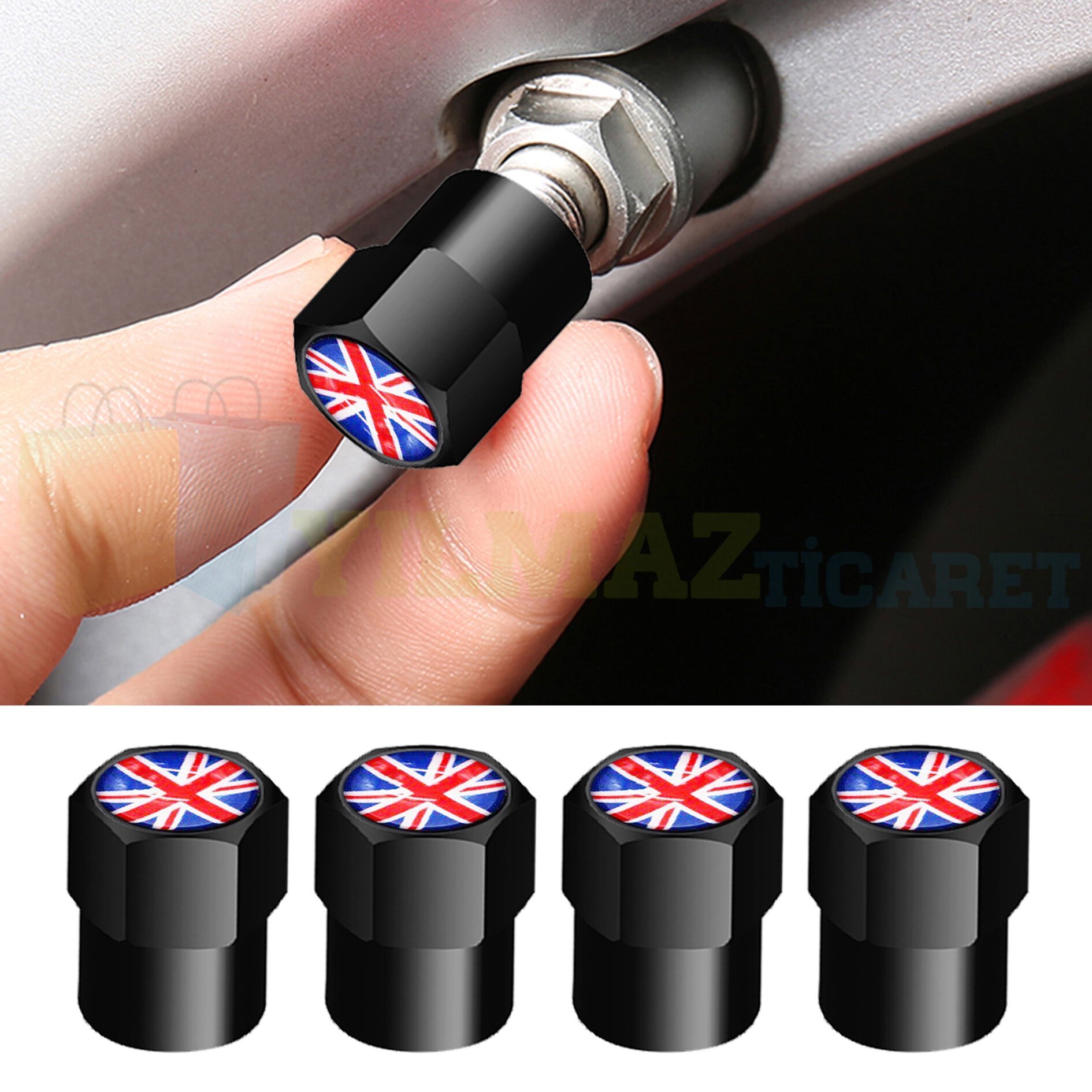 Mini Cooper Black Jk Ingiltere Bayrak Sibop Kapağı Çelik 4'lü Yüksek Kalite