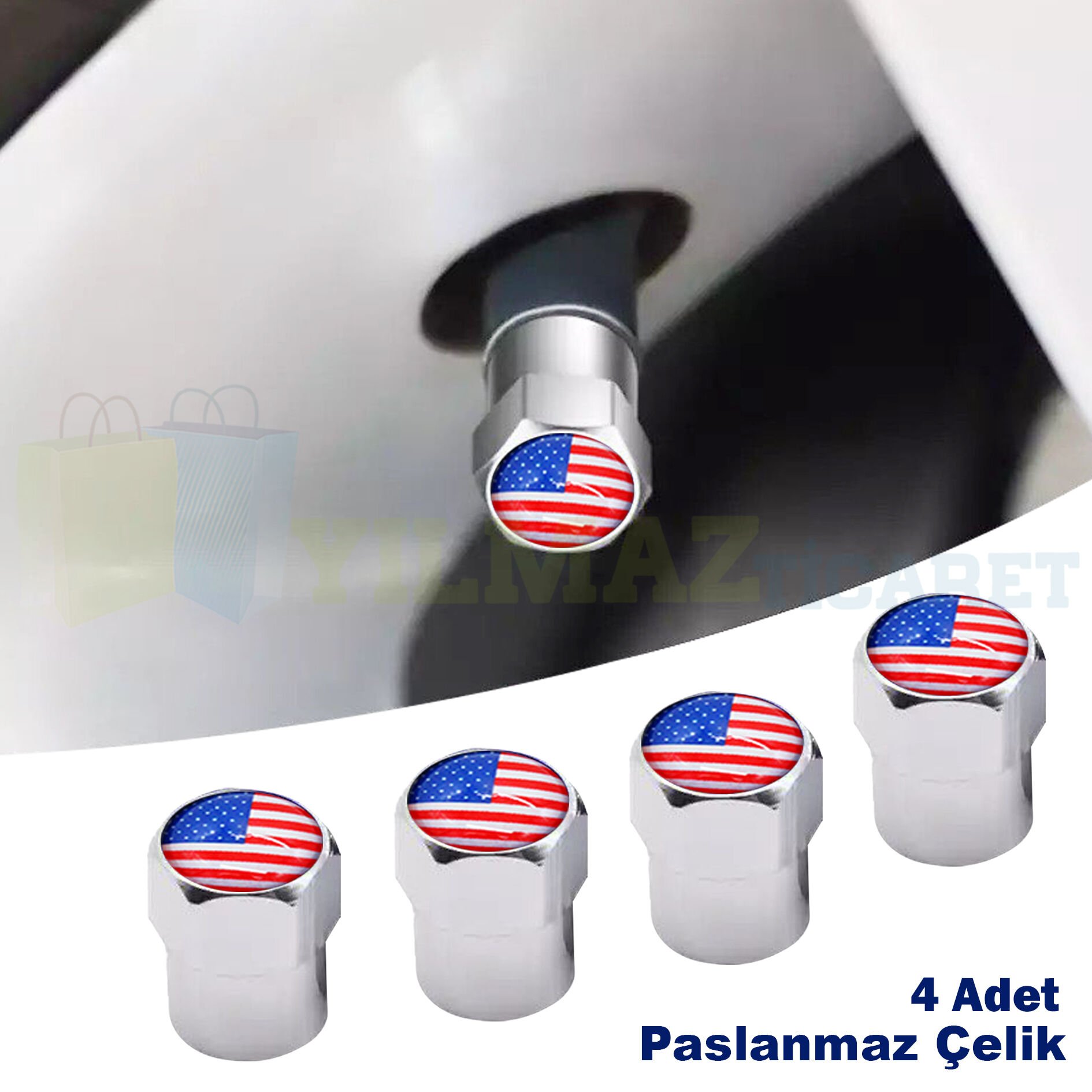 Ford Chevrolet Jeep Sibop Kapağı Amerika Bayrağı Çelik 4'lü Yüksek Kalite