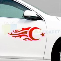 Türk Bayrağı Ay Yıldız Alev Oto Sticker Yapıştırma Etiket Araba Çıkartma 1 Çift