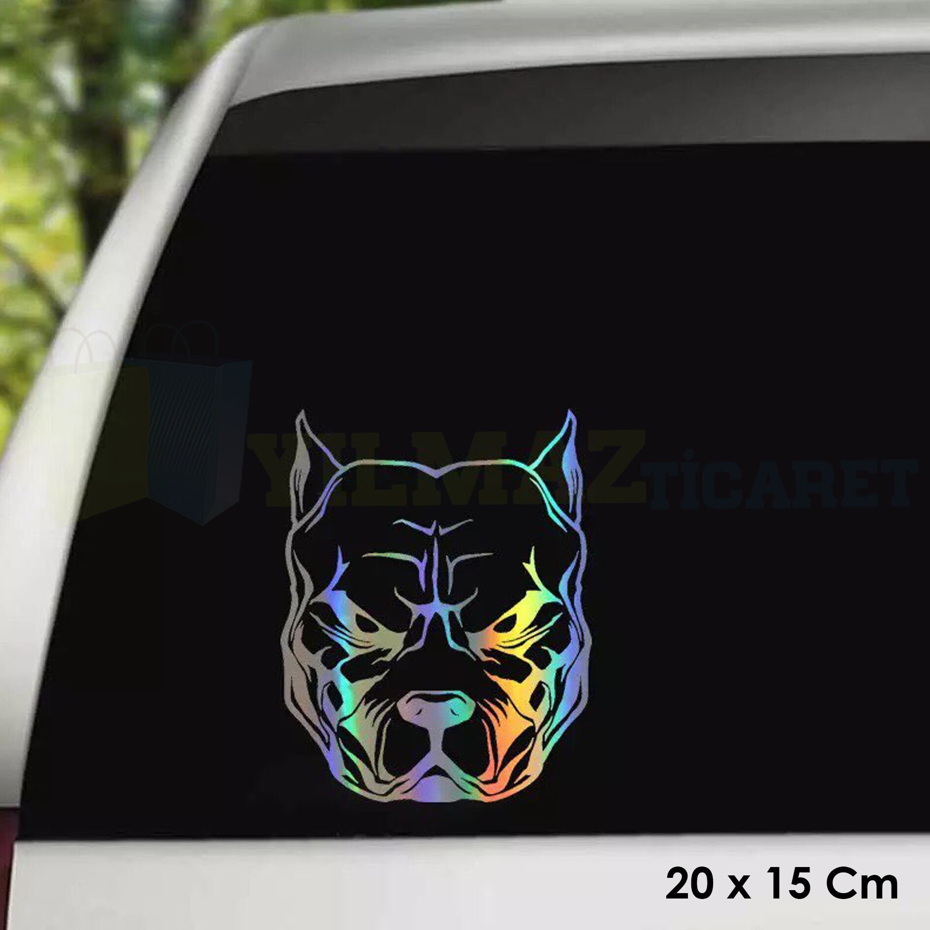 Pitbull Köpek Hologram Oto Sticker Araba Kelebek Arka Cam Etiket Aksesuar Çıkartma 20 X 15 Cm