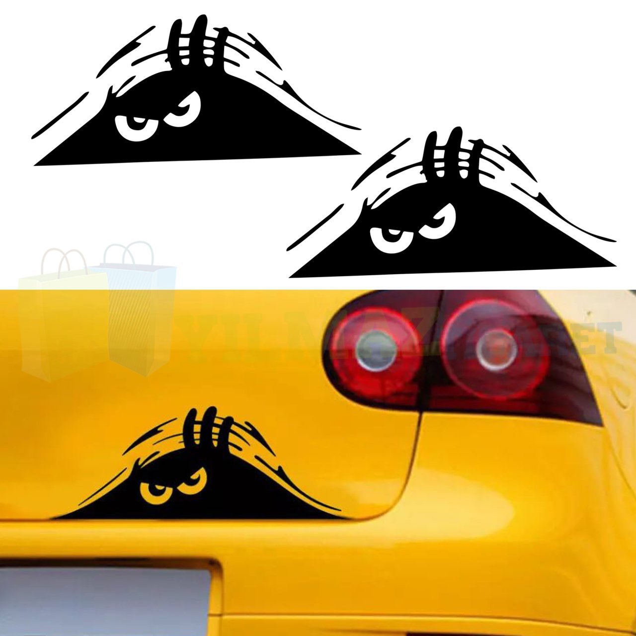 Kızgın Sinirli Bagajdan Bakan Adam Oto Sticker Araba Etiket Yapıştırma 40x14Cm Kaliteli Folyo 2 Adet