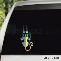 Tırmalayan Kedi Hologram Oto Sticker Araba Etiket Yapıştırma Aksesuar Çıkartma 20 X 10 Cm