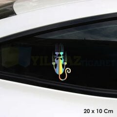 Tırmalayan Kedi Hologram Oto Sticker Araba Etiket Yapıştırma Aksesuar Çıkartma 20 X 10 Cm