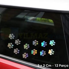 Kedi Pati Hologram Oto Sticker Araba Etiket Yapıştırma Aksesuar Çıkartma 3x3 Cm 12 Parça