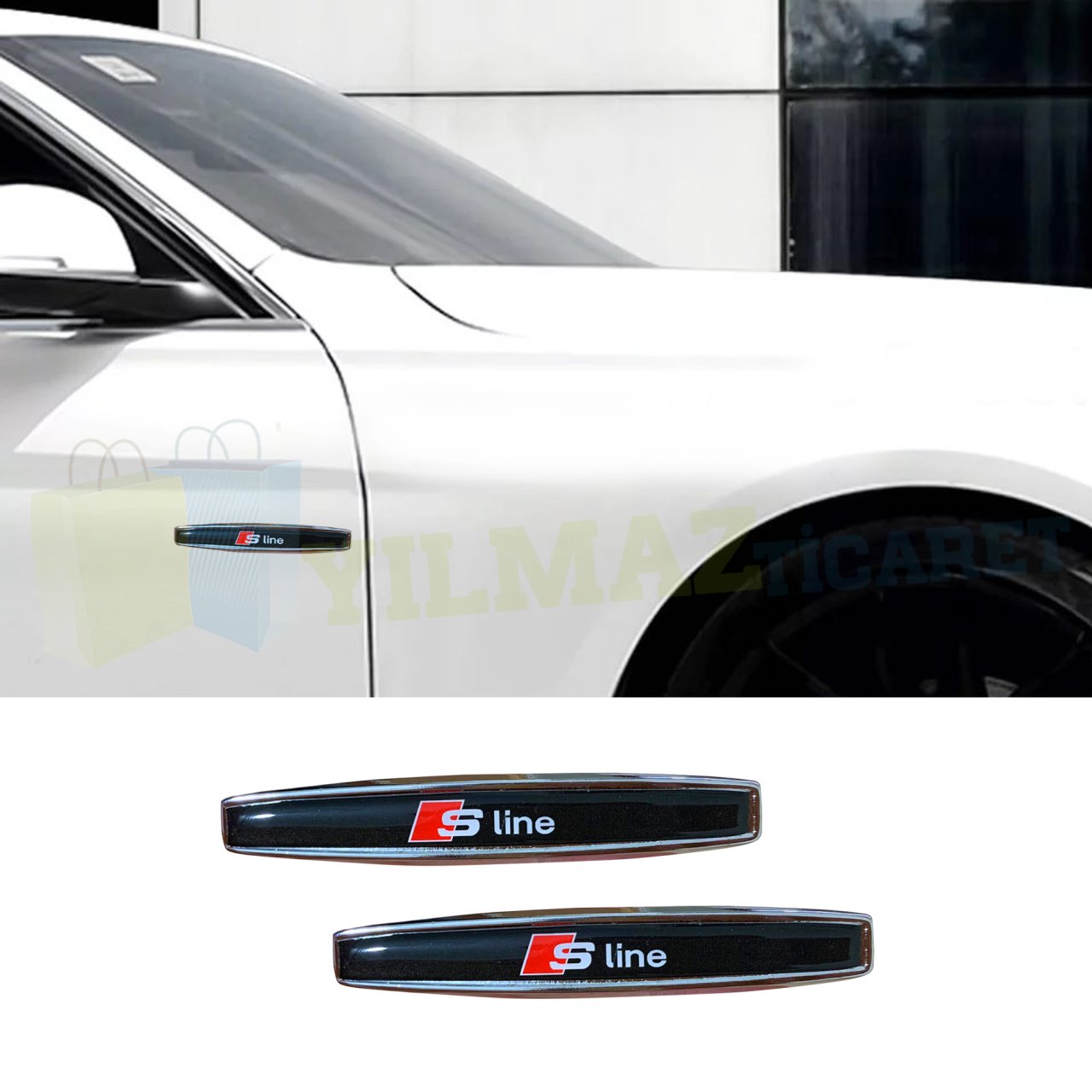 Audi S Line Logo Yan Çamurluk Bagaj 3D Arma Amblem Yapıştırma Damla Metal 2 Adet