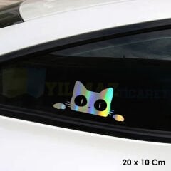 Saklanan Kedi Hologram Araba Oto Sticker Yapıştırma Çıkartma Modifiye Etiket 20 X 10 Cm